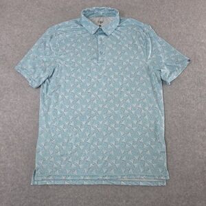 1764 Polo Golf Performance Shirt Mens Sz Large Blue Sail Boat All Over Print EUC